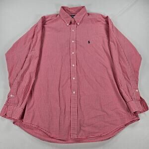Ralph Lauren Blake 100% Cotton Long Sleeve Red Gingham Plaid Shirt Men's Size XL